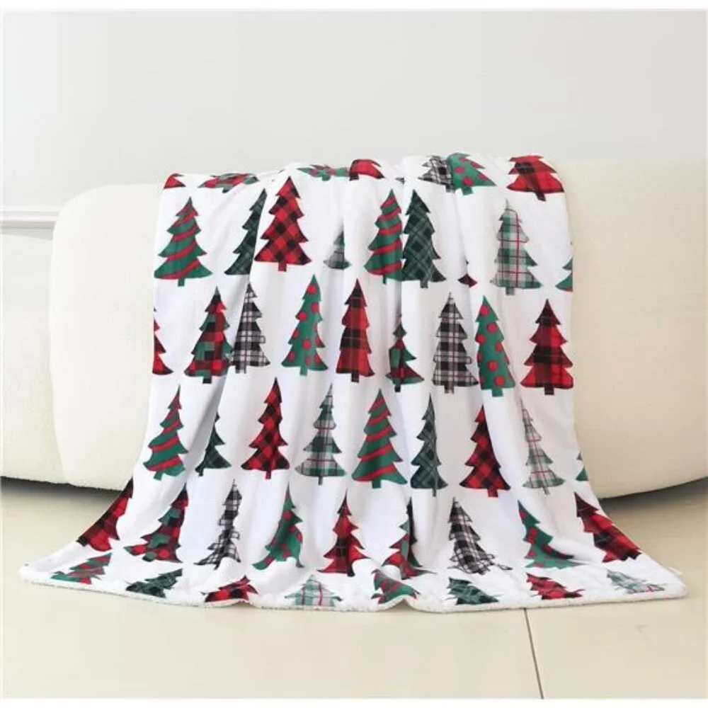 Elegant Comfort Reversible Sherpa Throw, Plush Flannel, 50x60, Plaid Christmas T